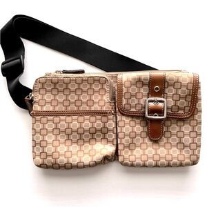 Vintage Nine West Fanny Pack Hip Sling Bag Tan Multi-Compartments